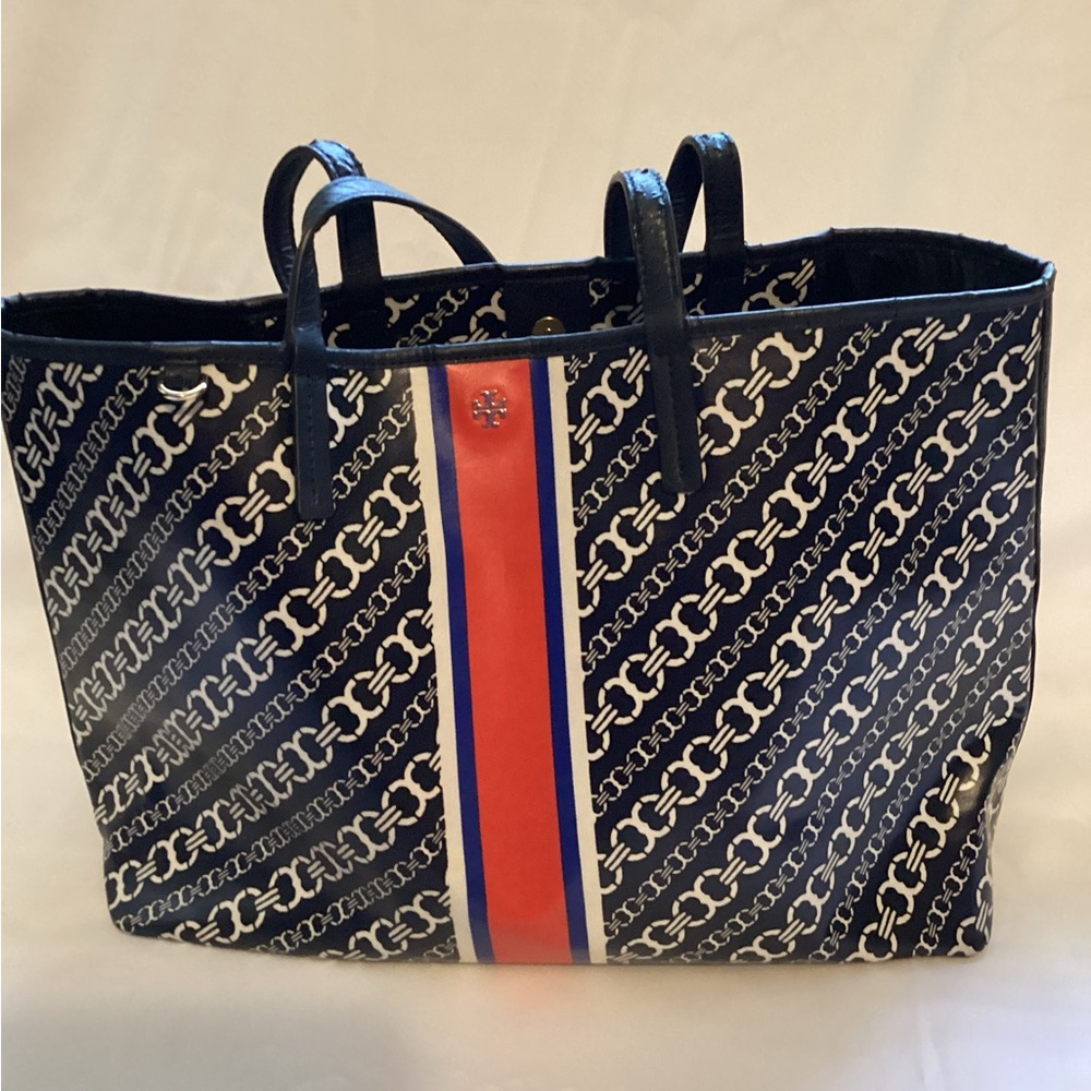 Tory Burch Gemini Link A4 Navy & Red Tote Bag